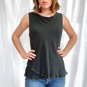 Dark Charcoal Green Silk Minimalist Blouse